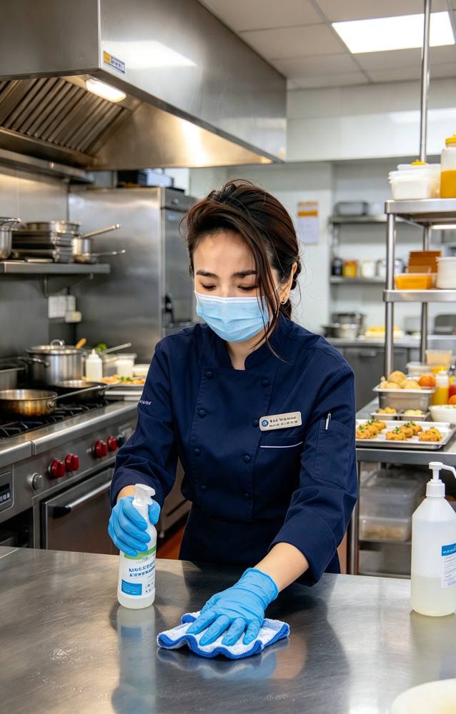 Illustrative image: Commercial kitchen bench cleaning